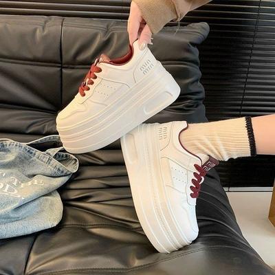 Small Man Increases Height and Platform Women's Autumn New Versatile Casual Muffin Shoes Single Shoes White Red