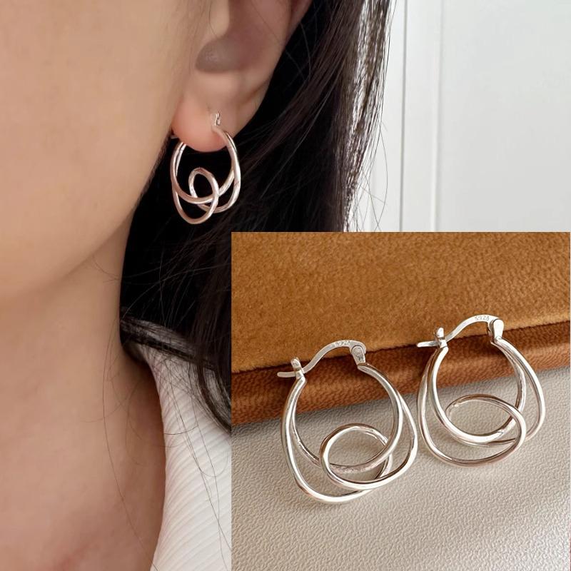 925 Silver Geometry Stud Earrings For Women Frosted Versatile Jewelry Gift Office Party Wear