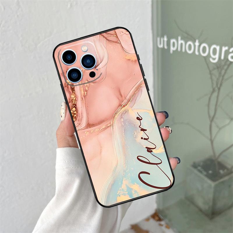 Coque de téléphone personnalisée en marbre avec nom personnalisé pour iPhone 16 15 13 12 Mini 11 14 Pro Max X XR XS MAX Plus Cover Coque