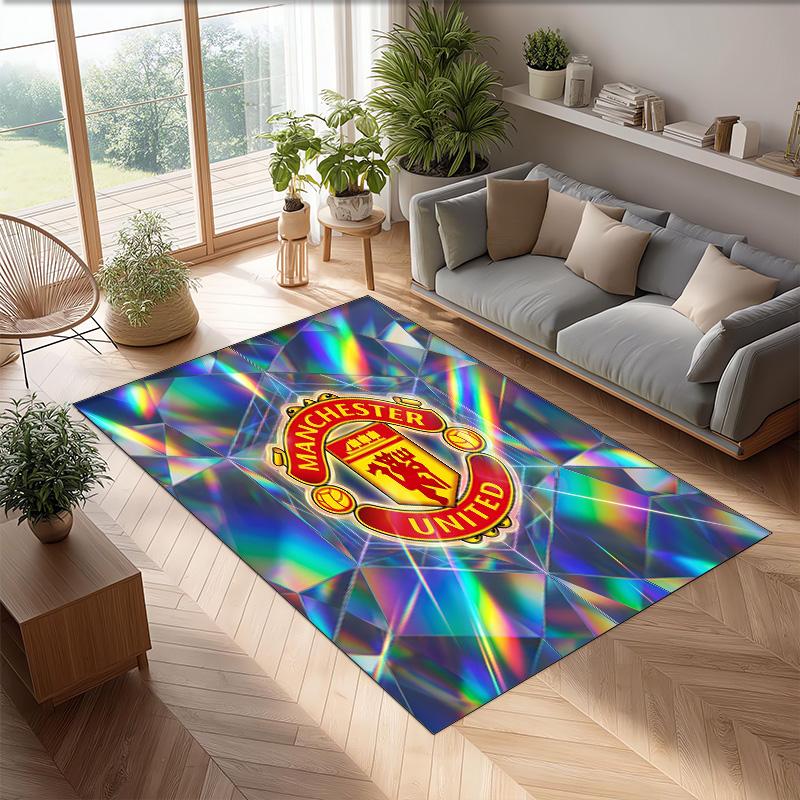 Tappeto in Flanella Stampato Manchester United Antiscivolo Morbido Poliestere Tappeto per Pavimento Tappetino Decorativo per Interni per Camera da Letto Soggiorno Divano