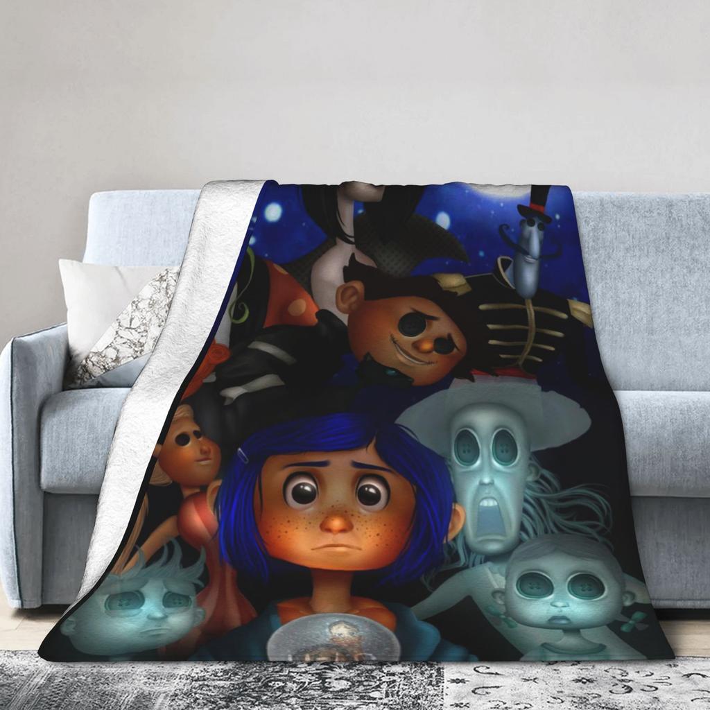 Coralines Halloween Fleece Throw Blanket the Secret Door Horror Girl Blankets for Bedding Bedroom Soft Bedroom Quilt,