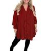 Casual Women Blouse V Neck Loose Fit Long Sleeve Ruffle Trim Solid Color Chiffon Daily Wear Tops
