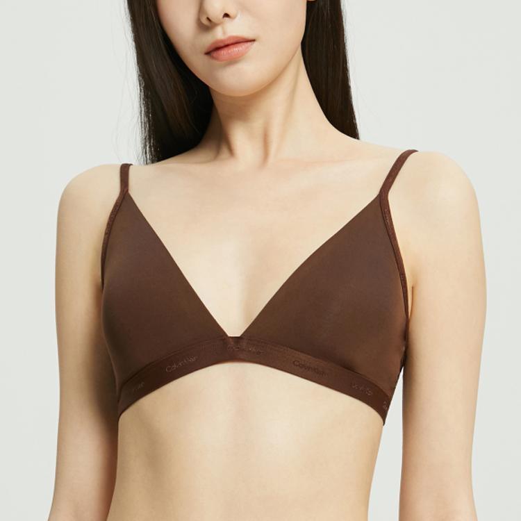 Calvin Klein Solid Removable Thin Padded Triangle Soft Cup Bra Women underwear Dark-Brown QF6758-RX2