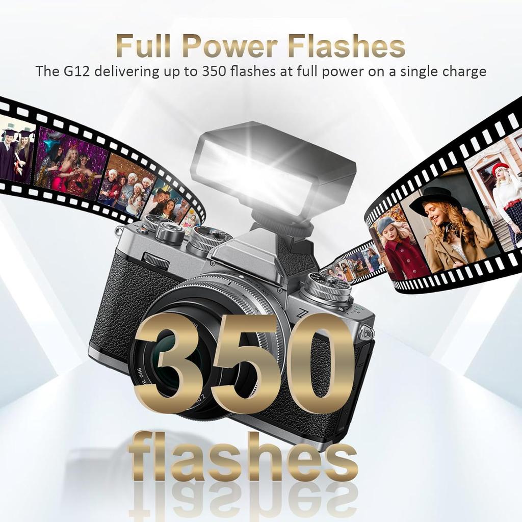 G12 Mini Camera Flash Speedlite, GN12 5600K,USB-C Charging Built-in 1200mAh Battery Compatible for