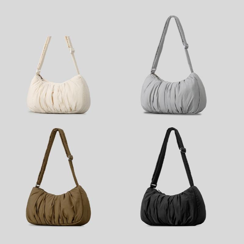 Niche Design Pleated Underarm Bag Fluffy Clip Cotton Crescent Shoulder Crossbody Bag Nylon Saddle Bag