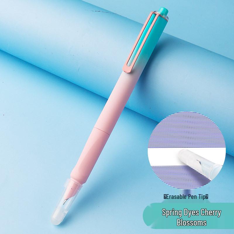 Blue Erasable Fountain Pen for Students with Refillable Heat-Erase Ink and Eraser, Ideal for Writing Practice