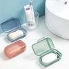 Portable 2-Compartment Soap Dish with Lid Oval Soap Box Sealed Waterproof Bathroom Soap Holder Storage Box Soap Case