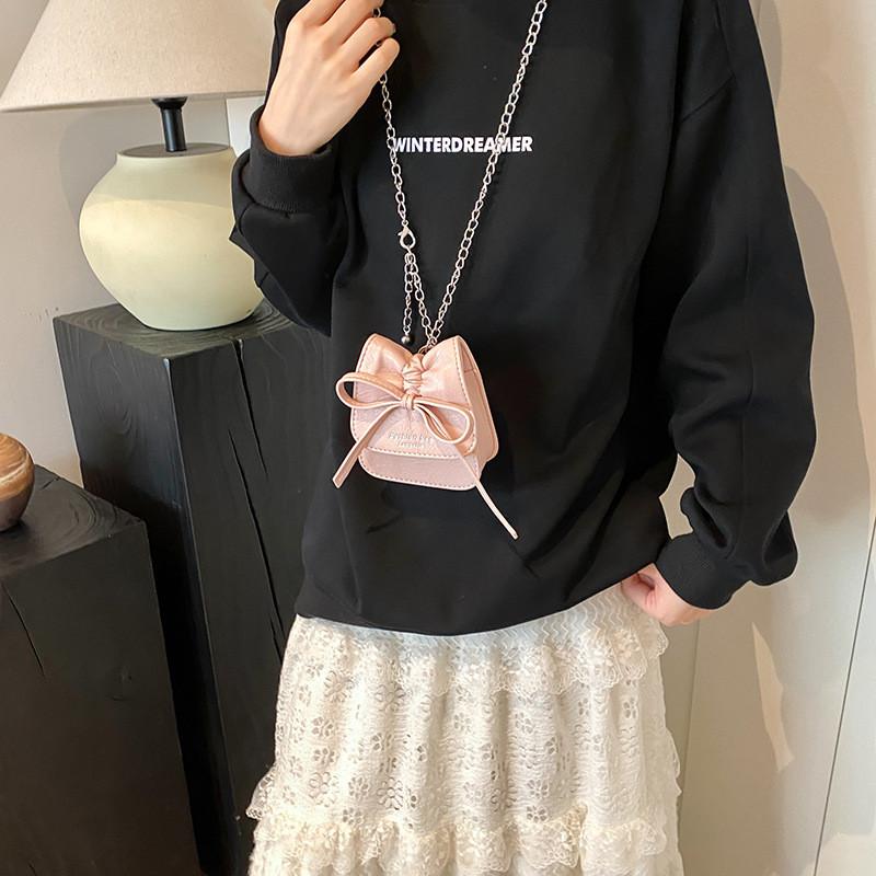 Cute Fashionable Girls Mini Chain Crossbody Bag With Bow And Letter Design In Various Colors