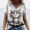Moda Streetwear Mujer Camiseta Oversize Estampado Gato 3D Verano Casual Manga Corta Cuello Redondo Jersey Ropa Femenina