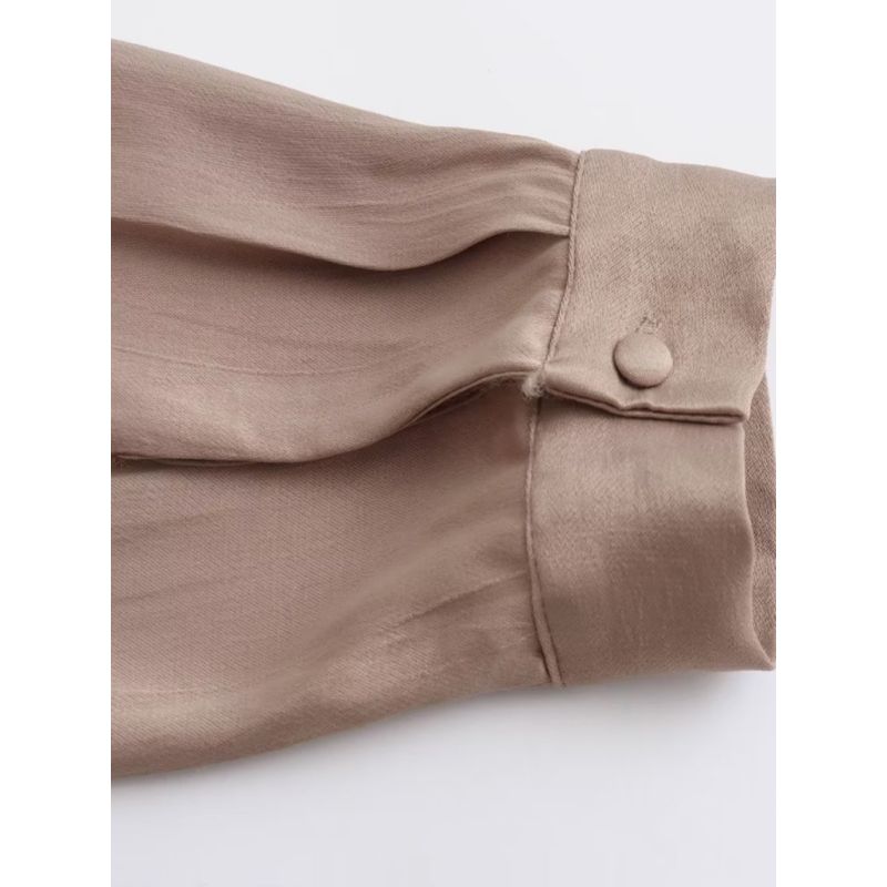 Kaslead Fashion Style Silk Satin Texture Short Shirt