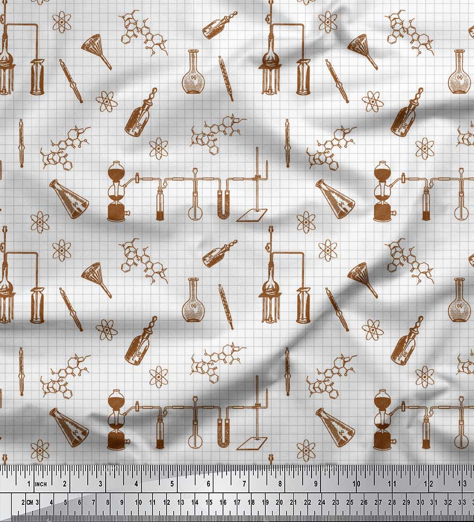 

Тканина Soimoi Black, японський креп-сатин, перевірка та наукове лабораторне обладнання, освітня тема, принт, швейна тканина, метр 42 дюйма 42 Inch Wide - Poly Crepe коричневий