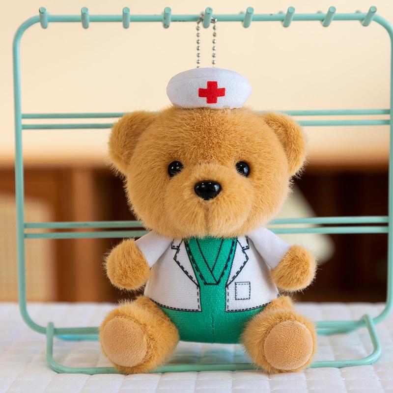 4-inch Cartoon Police Traffic Police Plush Toy Bear Doll Armed Police Medical Keychain Pendant Bag Hanging Ornament Play