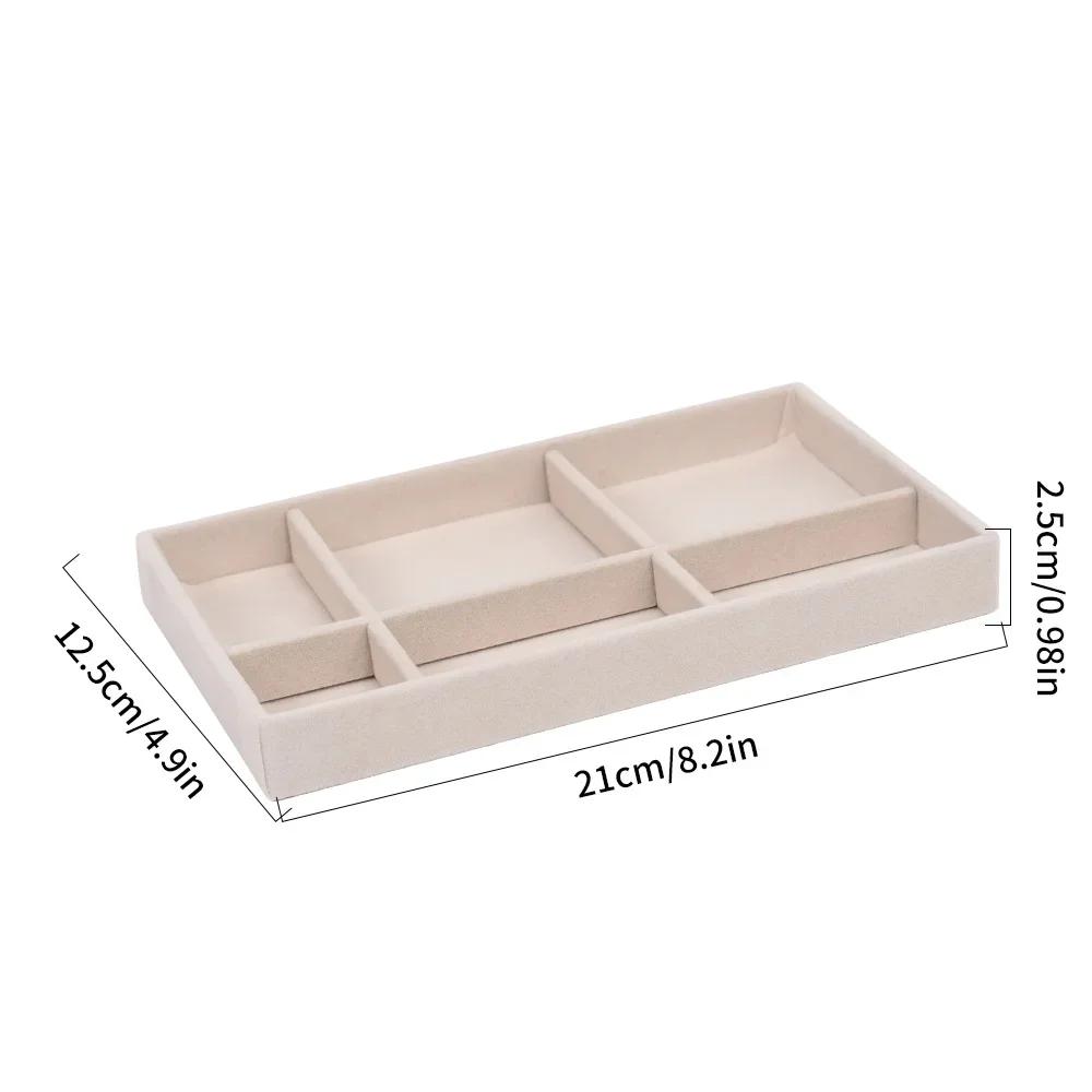 Simple Beige Grey Square Velvet Jewelry Storage Tray Display Ring Bracelet Necklace Storage Box Showcase Drawer Organizer Trays