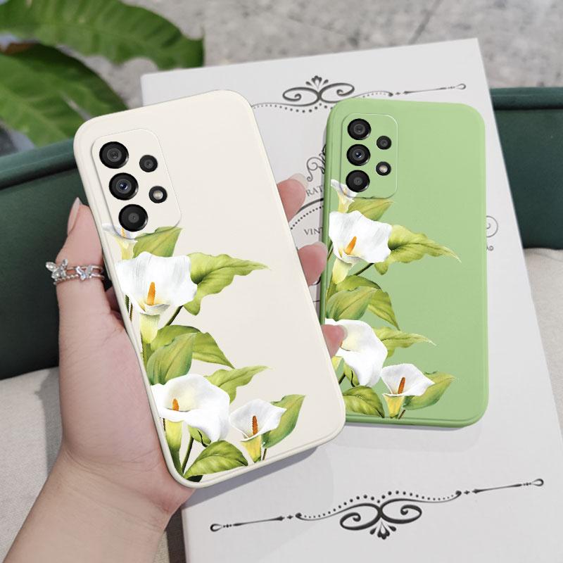 Green Lily Phone Case For Samsung A16 A06 A73 A53 A33 A23 A15 A25 A35 A55 A13 A03S A04 A04S A72 A52S A32 A22 A12 4G 5G