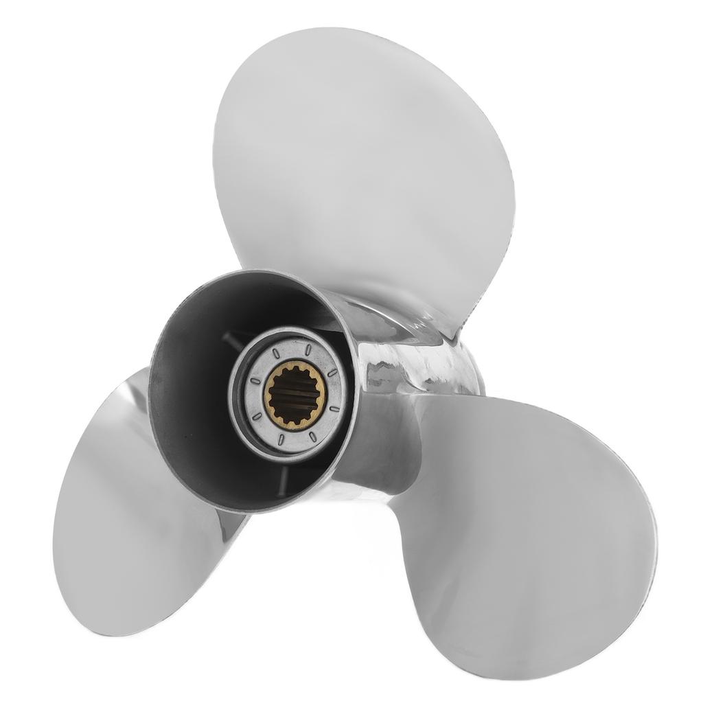 11 5 8in Boat Propeller 3 Blades Stainless Steel 13 Tooth Corrosion Resistance Replacement for YAMAHA Outboard 25‑60HP