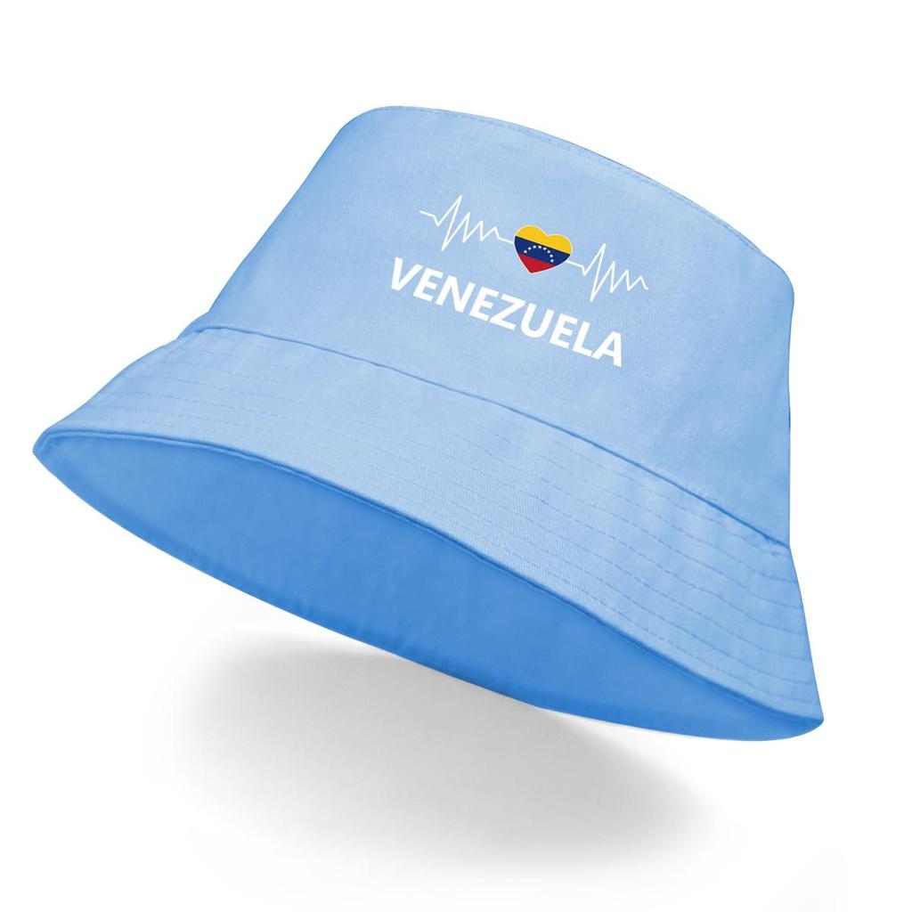 Bucket Hat With Heart Wave Venezuelan Flag Print , Patriotic Men's Hat Solid Color Spring Fashion Basin Cap