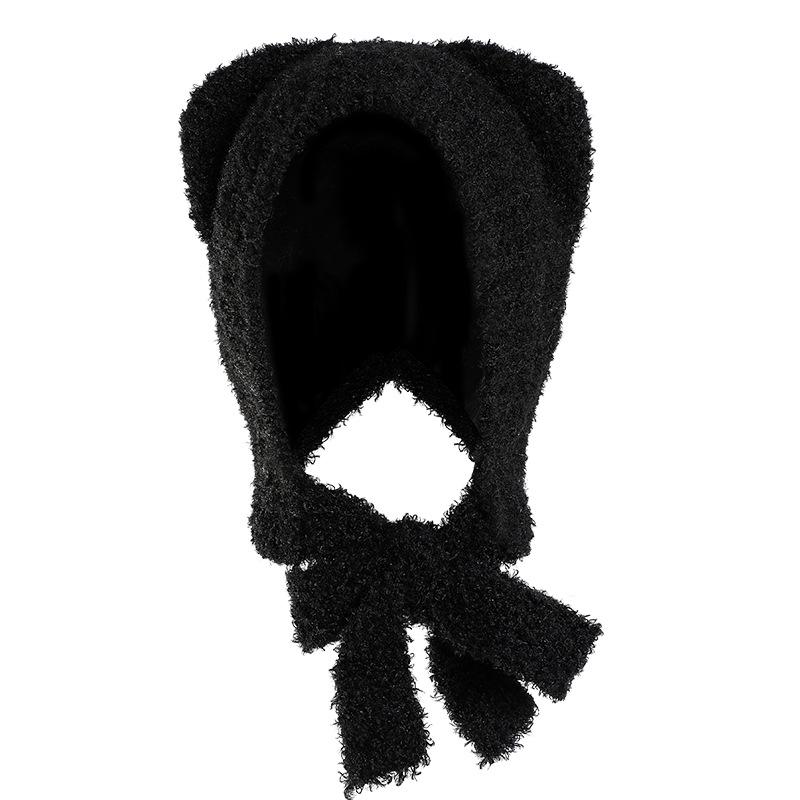 

Жіноча мила сіра в язана шапка-ведмедик із захистом вух на осінь/зиму 2024 One Size чорний