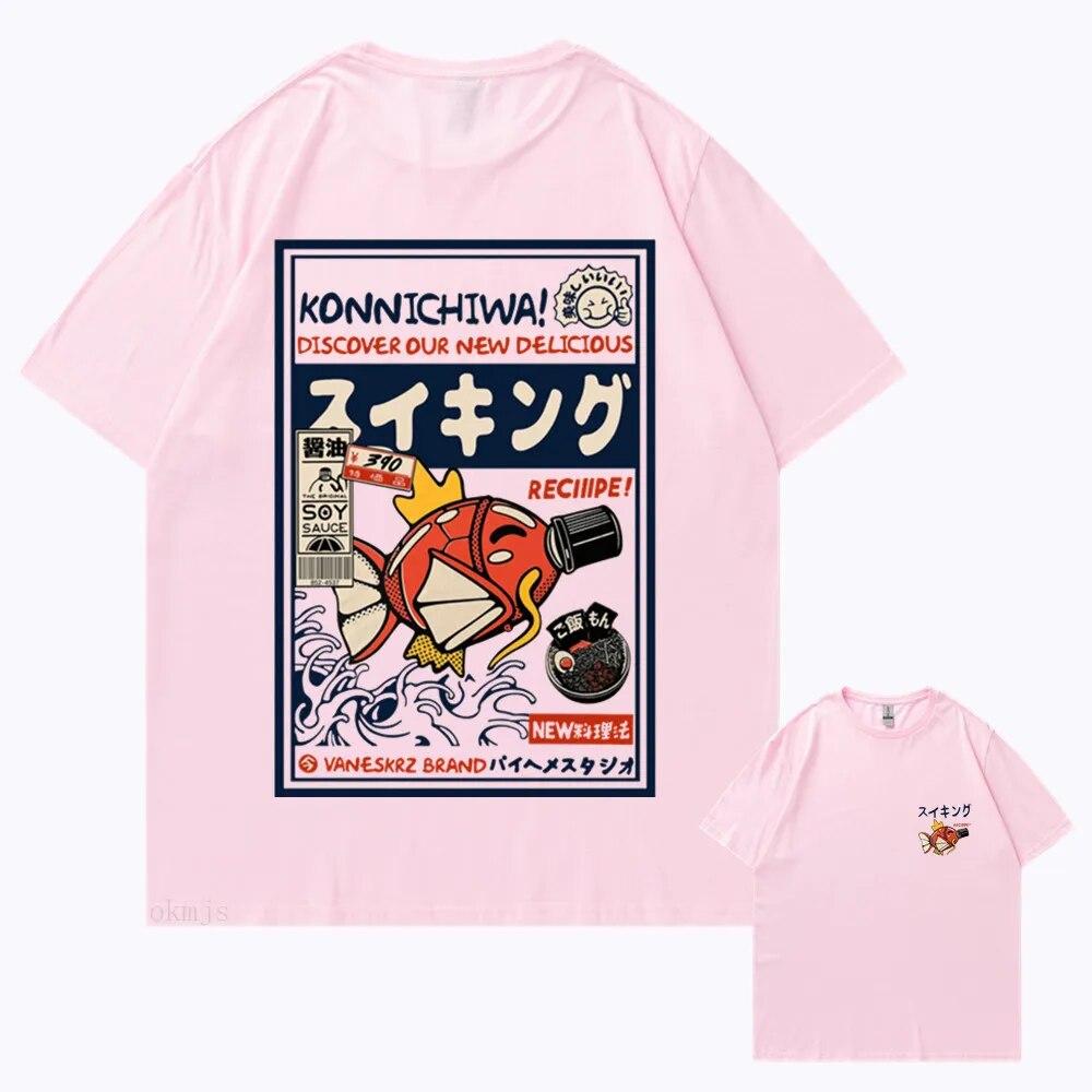 

Вулична футболка в стилі хіп-хоп Harajuku Japanese Kanji Fun Fish Модна повсякденна футболка Літня футболка унісекс з коротким рукавом у гарячих продажах M