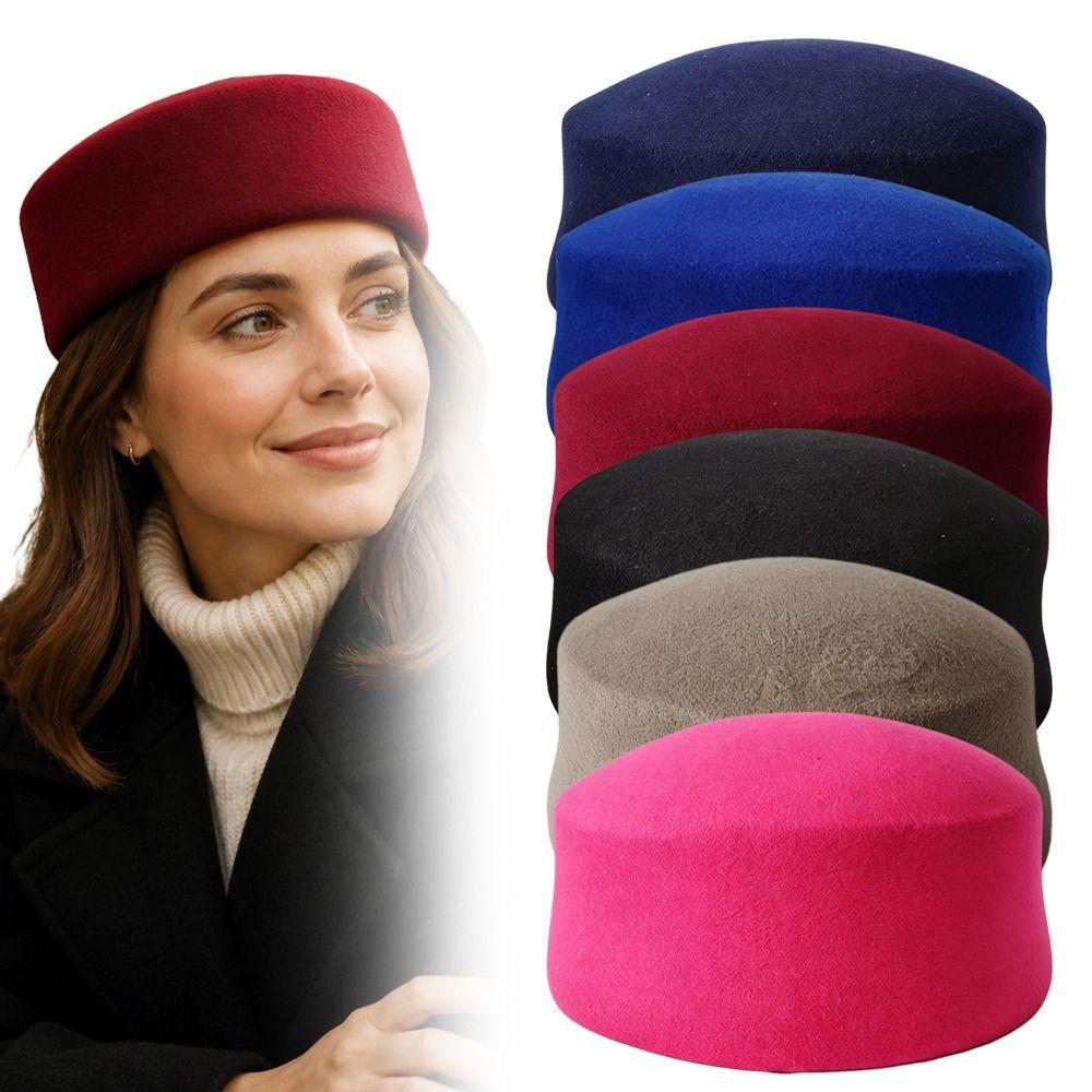 Wool Wool Pillbox Hat Structured Crown Painter Hat New Round Dress Hat Daily Outfits