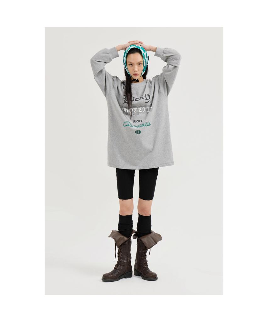 LUCKY CHOUETTE Print Point Long Length Long-Sleeved T-Shirt (Melange Gray) Lftas25190Gym