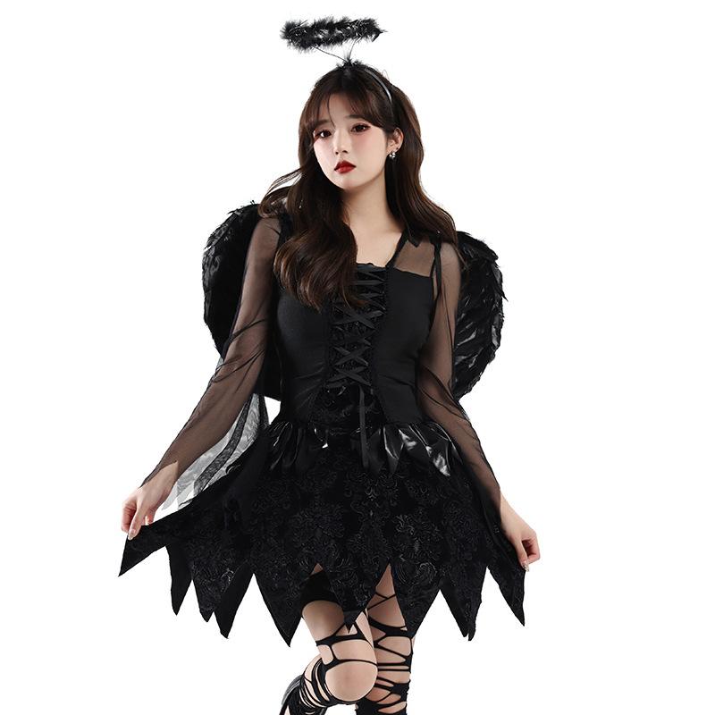 Female Halloween Dark Angel Costume Suit Masquerade Cosplay Black Dress