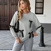 Women Casual Loose Bow Decoration Crew Neck Long Sleeve Pullover Sweatshirt