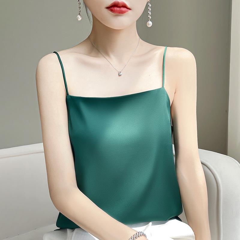 Spring-Summer Silk Satin One-Shoulder Slim Fit Camisole for Women