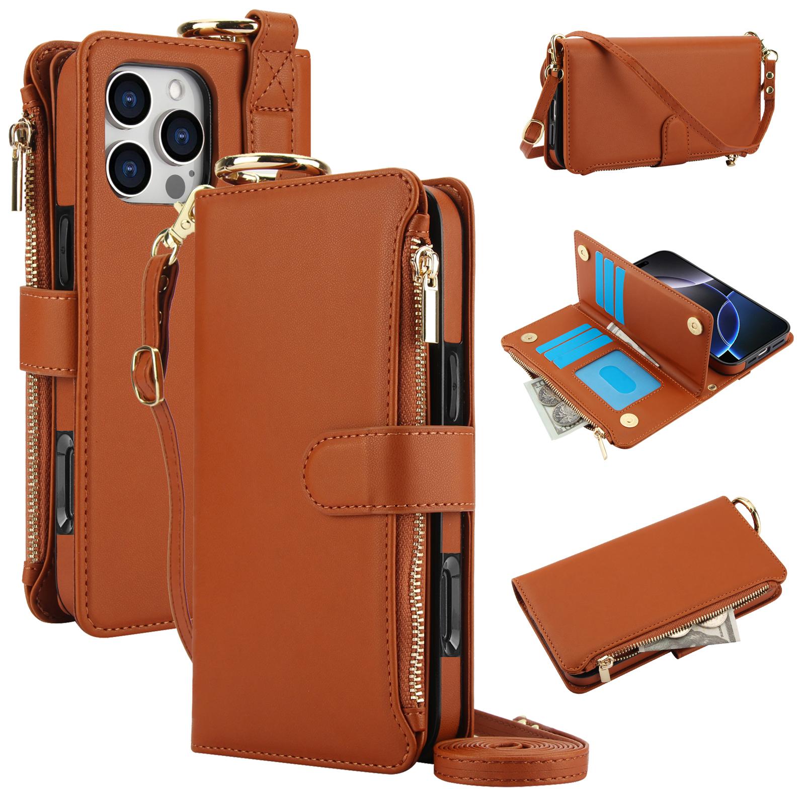 

Card Slots Zipper Leather Wallet Case Flip Phone Case for IPhone 16 15 14 13 12 11 Pro Max Plus Promax 16e Ring Lanyard Purse iPhone 7/8/SE 2020