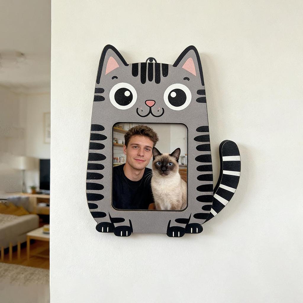 Animal-Shaped Wooden Desktop Photo Frame (Panda, Cat, Rabbit, Frog)