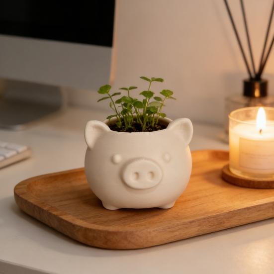 3D Printed Cute Pig Planter Cartoon Animal Shaped Cactus Flower Pot with Drainage Hole for Home Office Desk Decor