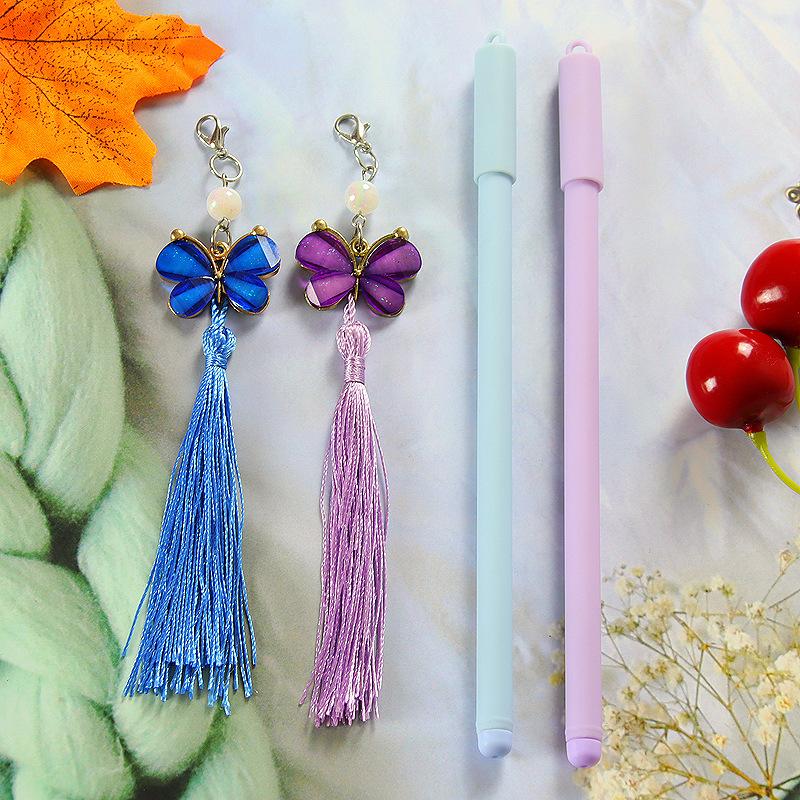 12pcs 0.5mm Creative Butterfly Tassel Pendant Pen High-value Stationery Pendant Gel Pen Back To School Season