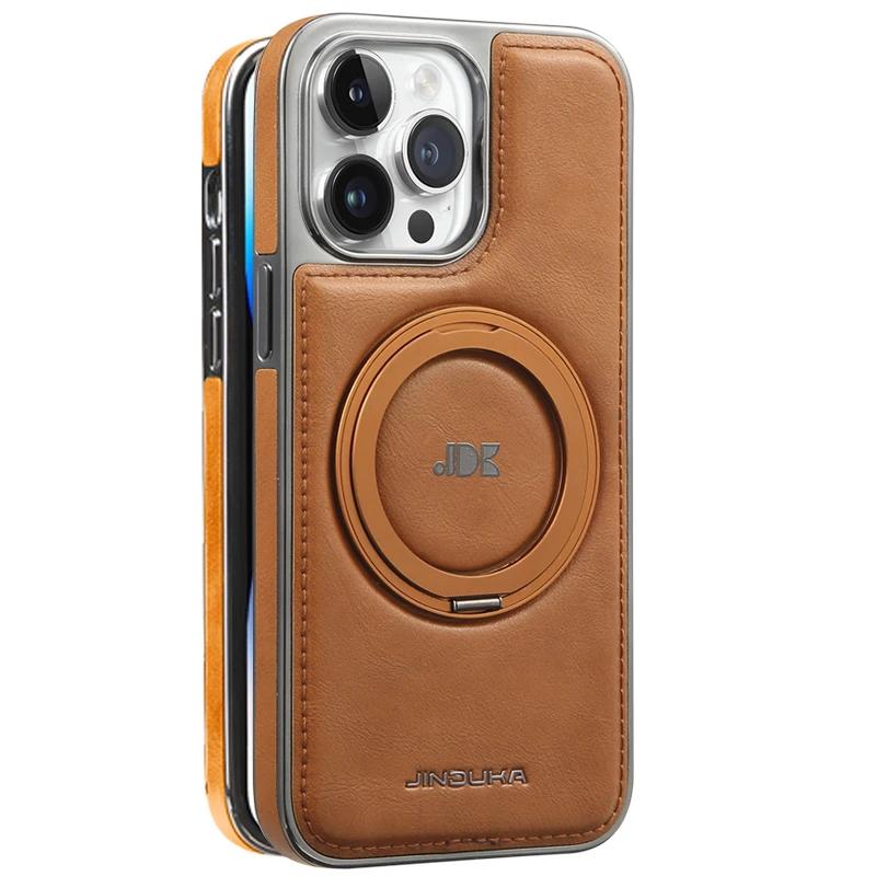 Luxury Magnetic 360 Rotation invisable Kickstand Wireless Charging Leather Case For iPhone 15 Pro Max 14 Plus 13 12 11 Cover