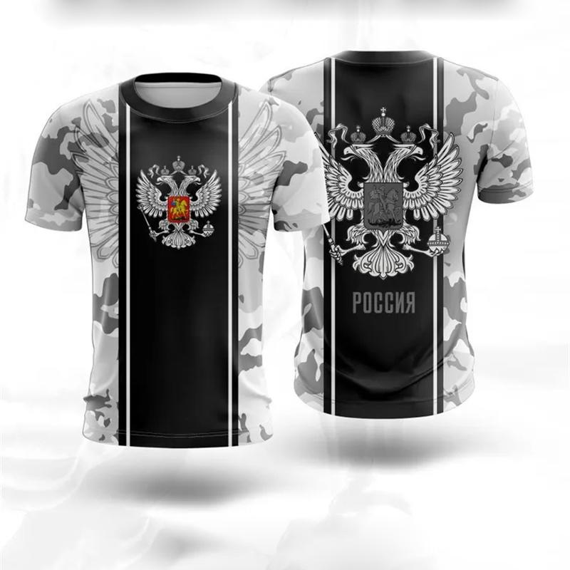 Russian Coat Of Arms T-shirt For Men's Clothes Camouflage Outdoor Sport Wear T Shirt Short Sleeve Tee Top Summer Women's T-shirt