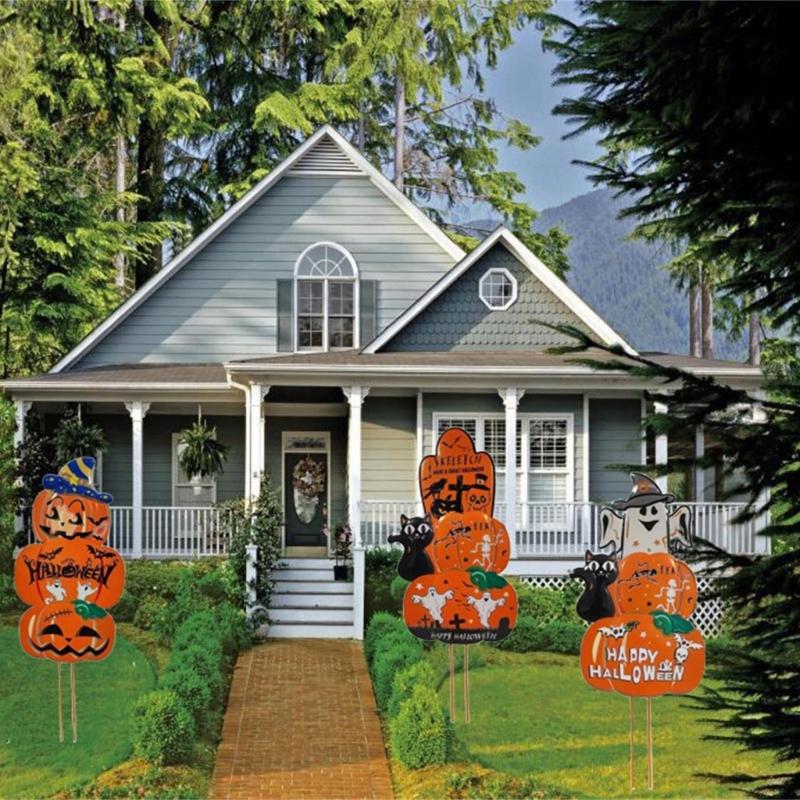 Halloween Pumpkin Metal Stakes Spooky Garden Yard Signs Outdoor Party Decoration for Haunted House Party Lawn Decoration