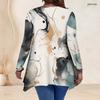 Women Plus Size V Neck Long Sleeve Printed Asymmetric Hem Flared Tunic Top