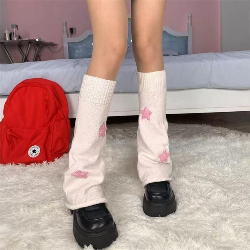 Japanese Style Sweet Girl Breathable Knitted Polyester Sock Covers Warm Leg Warmers Solid Color Mid-Calf Loose Sock Set Autumn