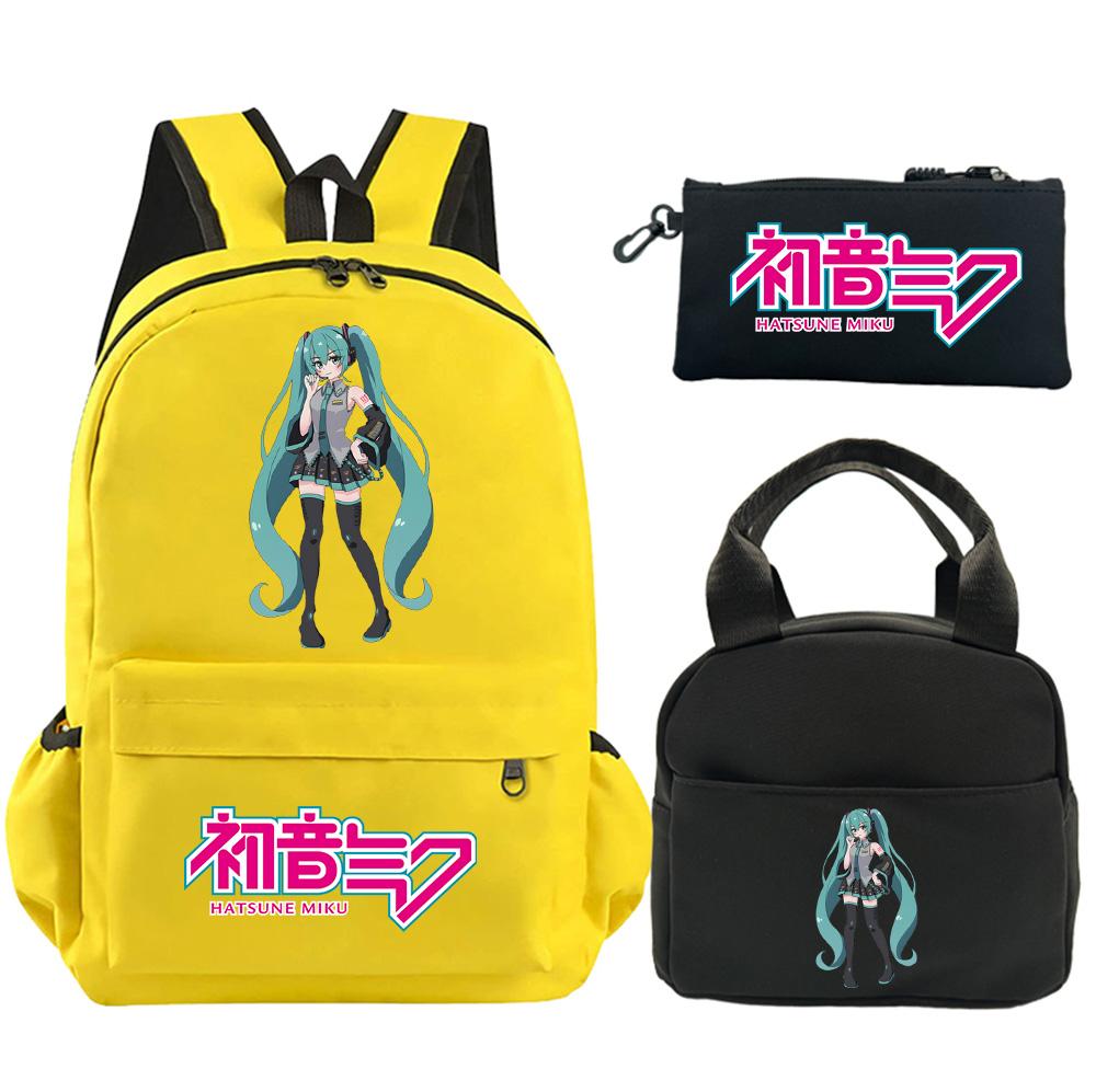 3Pcs/set Anime Hatsune Miku Printed Backpack with Shoulder Bag Pencil Case for Teenager Student Boy Girl Schoolbag Large Capacity Waterproof Bookbag