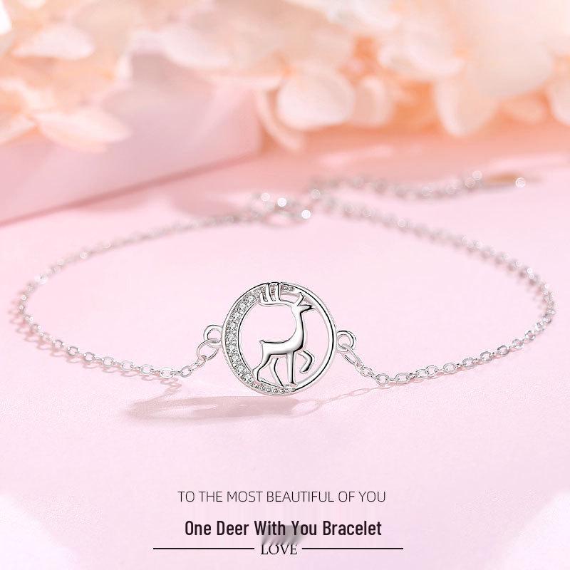 Shengli Women s Simple Christmas Fawn Bracelet - S925 Sterling Silver Jewelry 925 Sterling Silver