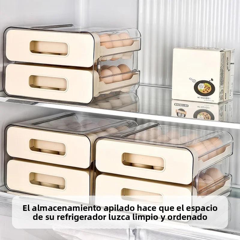 32 Compartment Egg Storage Box Double Drawer Plastic Transparent Egg Rack Refrigerator Crisper Kitchen Organization Egg Carton