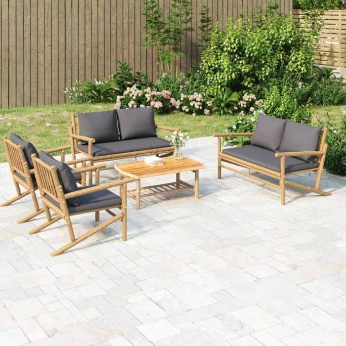 VidaXL Salon de Jardin avec Coussins 5 pcs, Chaises avec Dossier et Accoudoirs, Ensemble de Meubles avec Table Basse Patio 3156474