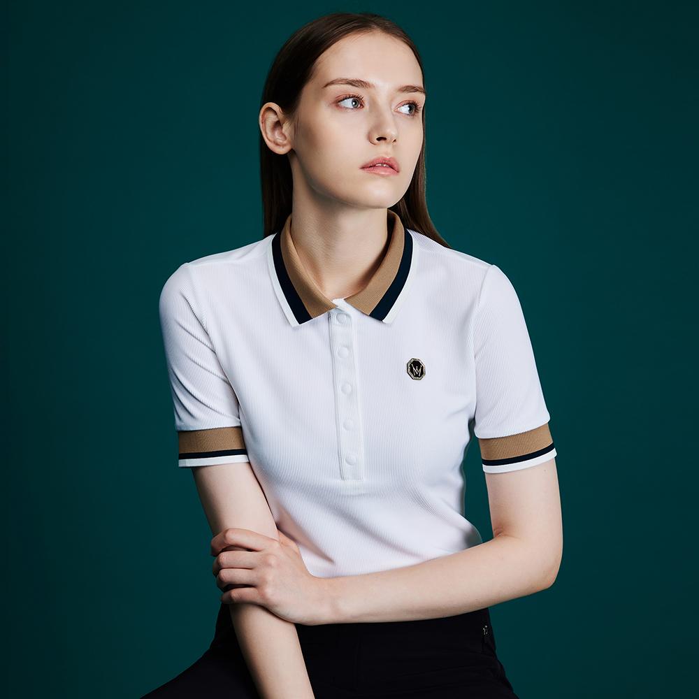 MEASPHERA Women Regular-Fit Ribbed Polo Shirt White