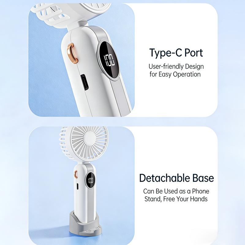 Portable Handheld Mini Fan Foldable Neck Hanging Fans 5 Speed Usb Rechargeable Fan With Phone Stand And Display Screen