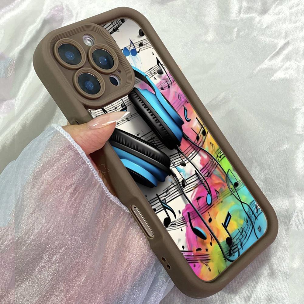 

JT180 Colorful Headphones with Music Notes for iPhone 17 16 15 Pro Max Samsung S26 S25 Ultra A17 A16 A07 A56 Xiaomi 15T Redmi 15c 14C Soft TPU Case Redmi 15C 4G/5G(171.6) коричневий