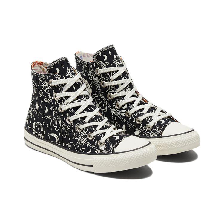 Converse Chuck Taylor All Star Mistyczny Świat Haft Zodiaczny Modne Antypoślizgowe Wytrzymałe Wysokie Trampki Damskie Czarne Białe 572425C