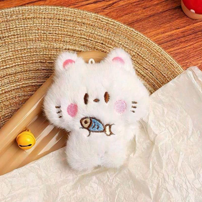 Cute Fluffy Cat Plush Keychain Soft Fuzzy Material Adorable Cartoon Design Ideal Backpack Decor Gifts For Cat Lovers