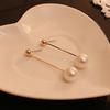 1Pair Women's Fashion Elegant Gold Plated Long Bar Faux Pearl Drop Earrings