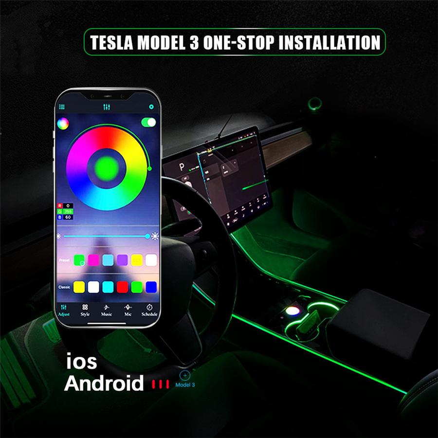 Neon Lighting for 21 Tesla Model 3 Model Y, RGB LED Strips for Interior, Multi-color Center Console with App Control