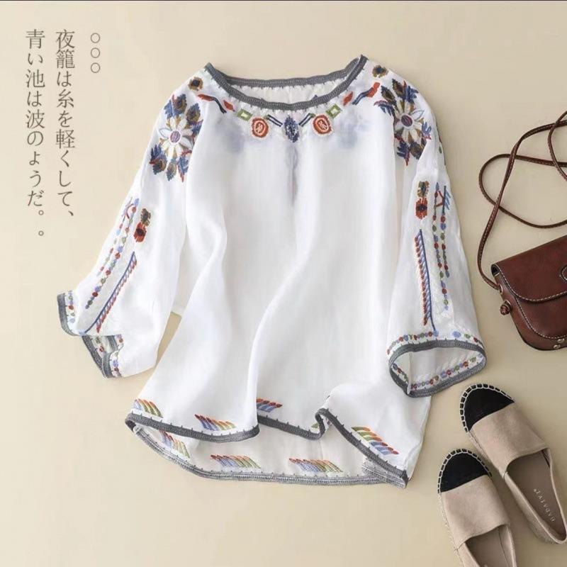 Ethnic Embroidered Loose Fit Summer Women S Blouse