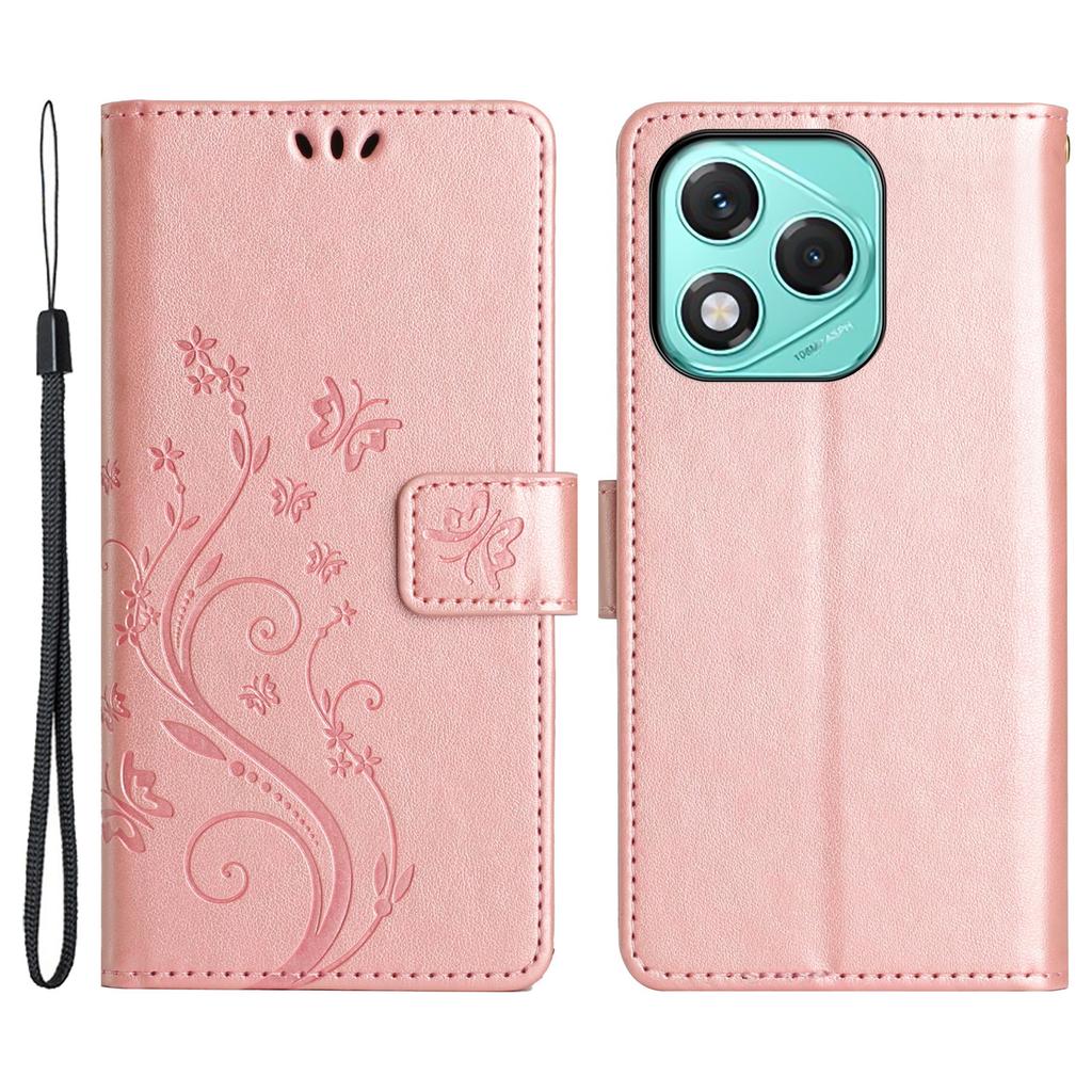 For Honor 400 Lite 5G Leather Wallet Case Butterfly Flower Imprinted Phone Cover with Strap