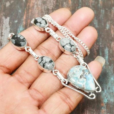 Republic Larimar Gemstone Necklace Handmade 925 Sterling Silver Jewelry For Thanksgiving